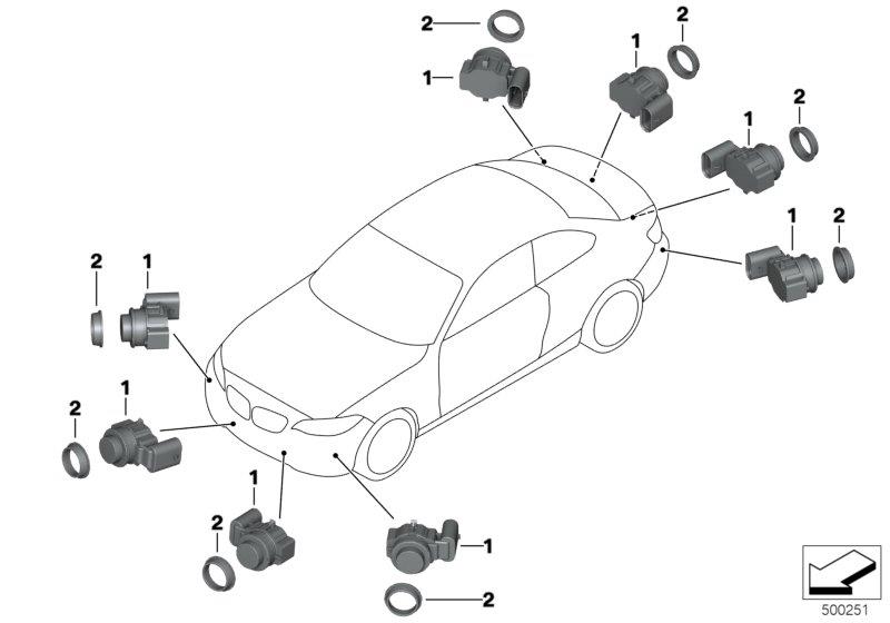 Diagram Park Distance Control (PDC) for your 2005 BMW 330Ci   