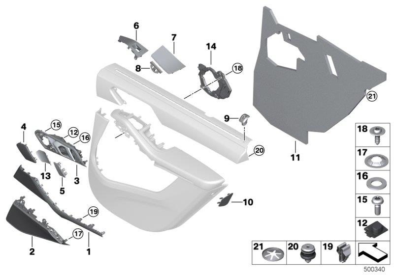 Diagram Mounting parts, door trim, rear for your 2023 BMW X3  30eX 