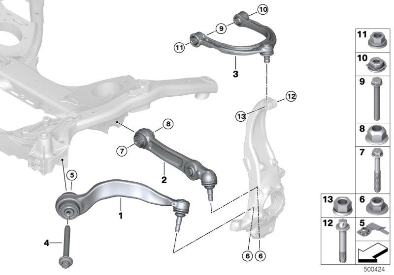 Diagram Frnt axle support,wishbone/tension strut for your BMW X2  