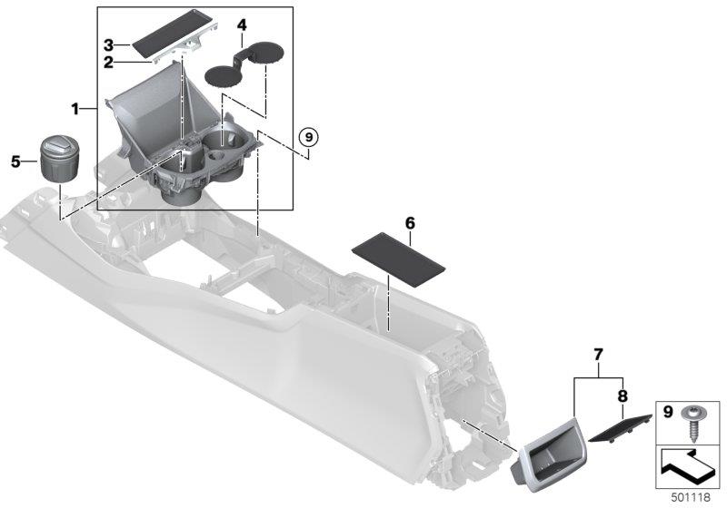 Diagram Storage tray, center console for your BMW M6  