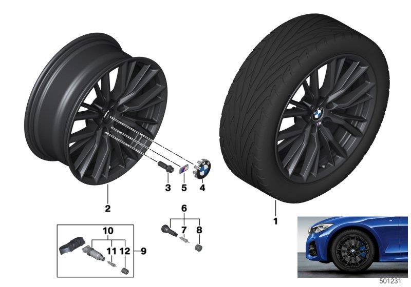 Diagram BMW LA wheel M dbl.spoke 796M - 18" OA for your 2020 BMW 330e   