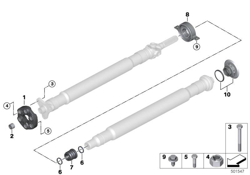 Diagram Prop shaft / centr.mount / recessed nut for your BMW