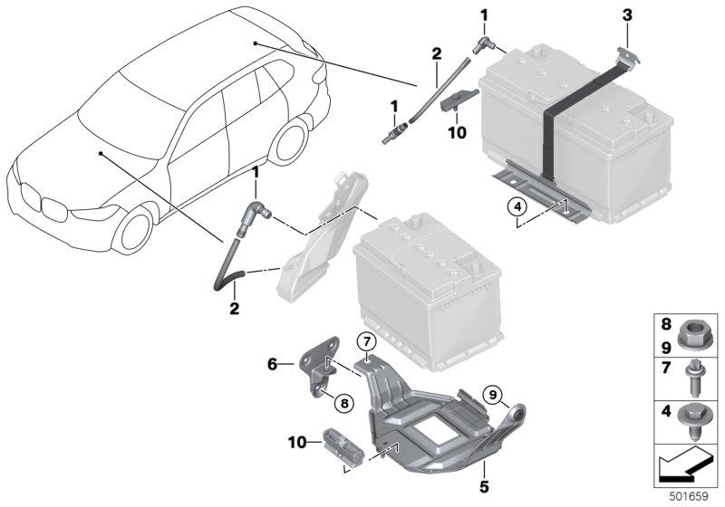 Le diagramme Pièces de montage batterie pour votre BMW
