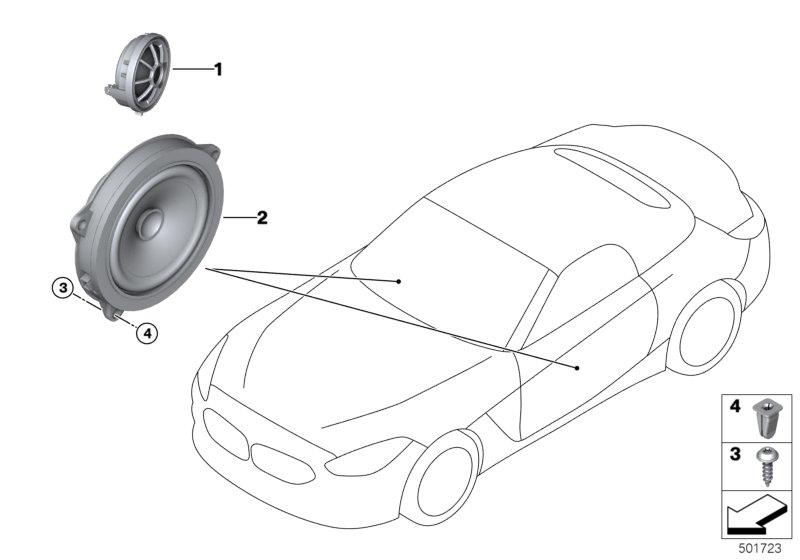 Le diagramme Pièces de haut-parleur de porte av pour votre BMW