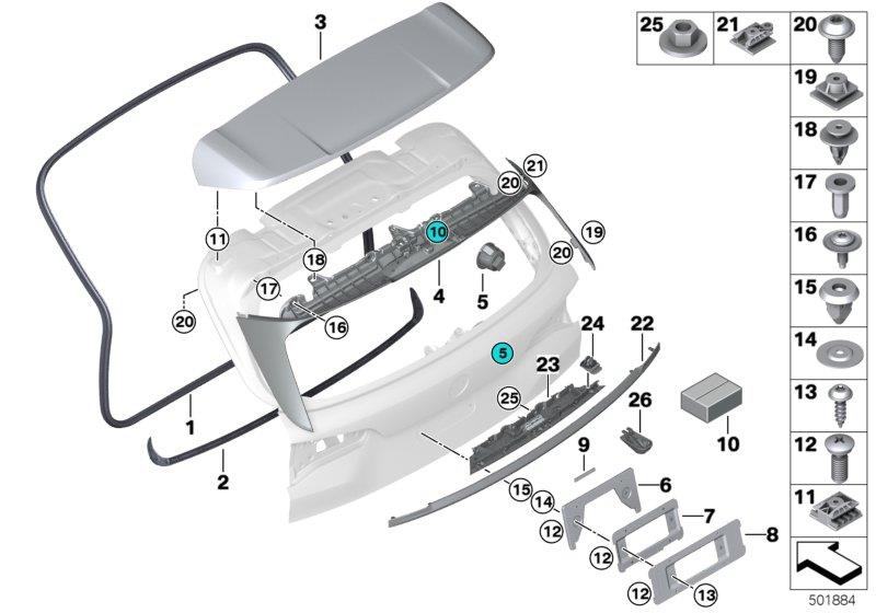 Diagram Mounting parts, trunk lid for your BMW