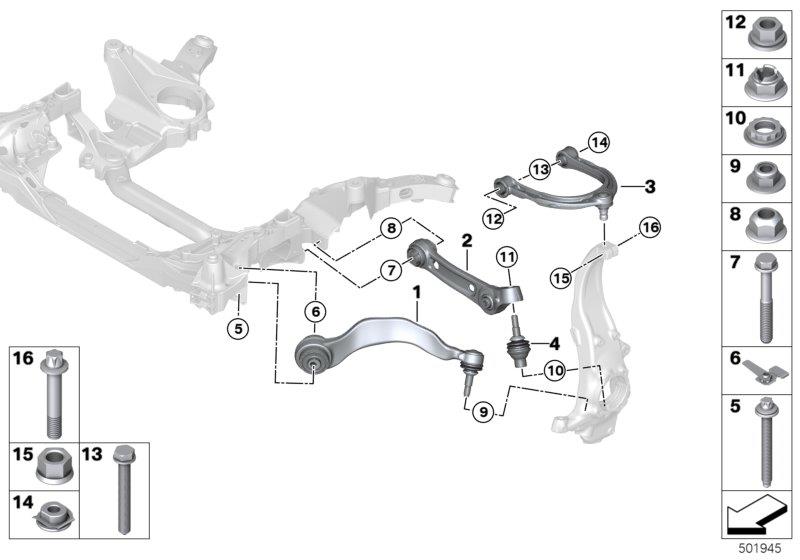 Diagram Front axle wishbone / tension strut AWD for your 2009 BMW M6   