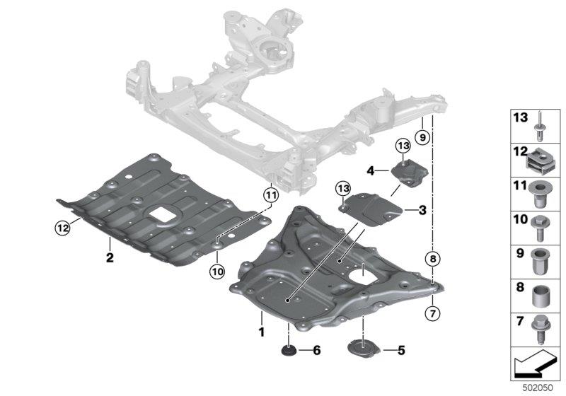 Diagram Front subframe, skid plate for your BMW X2  