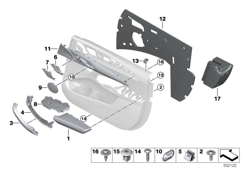 Diagram Surface-mounted parts, door panel, front for your BMW