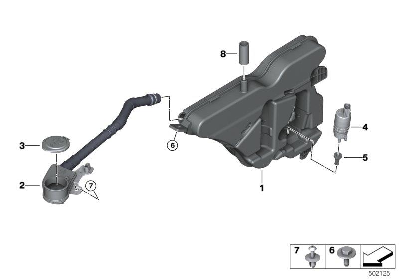 Diagram Sep.components f.washer fluid reservoir for your 2010 BMW X6   