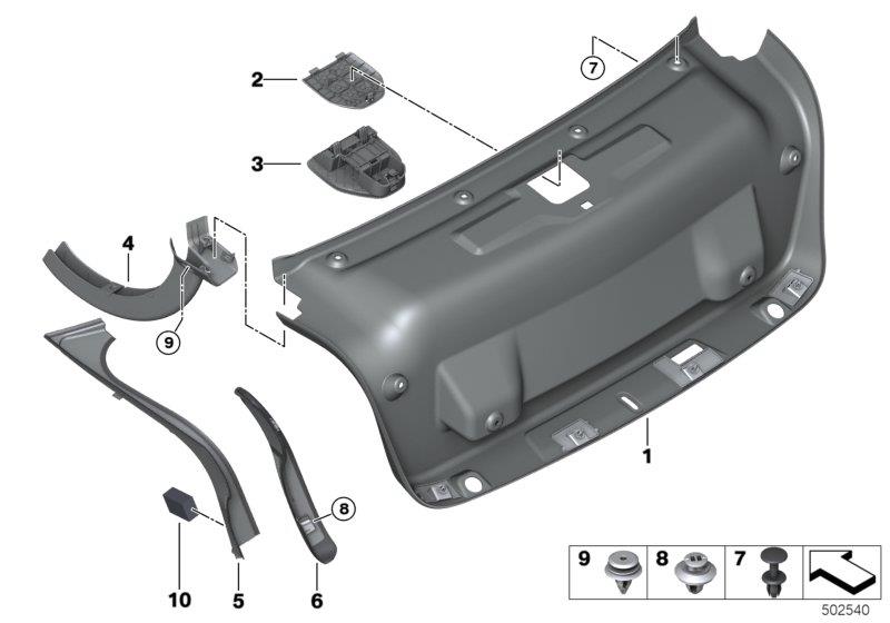 Diagram Trunk lid trim panel for your 2019 BMW 440iX   