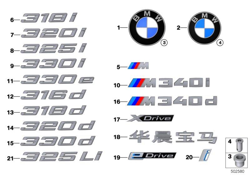 Diagram Emblems / letterings for your 2021 BMW 330i   
