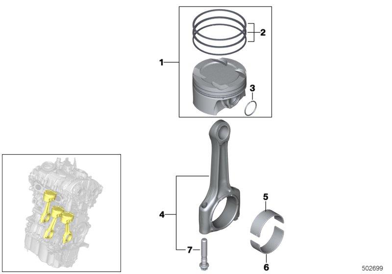 Diagram Crankshaft connect.rod with pistons for your MINI