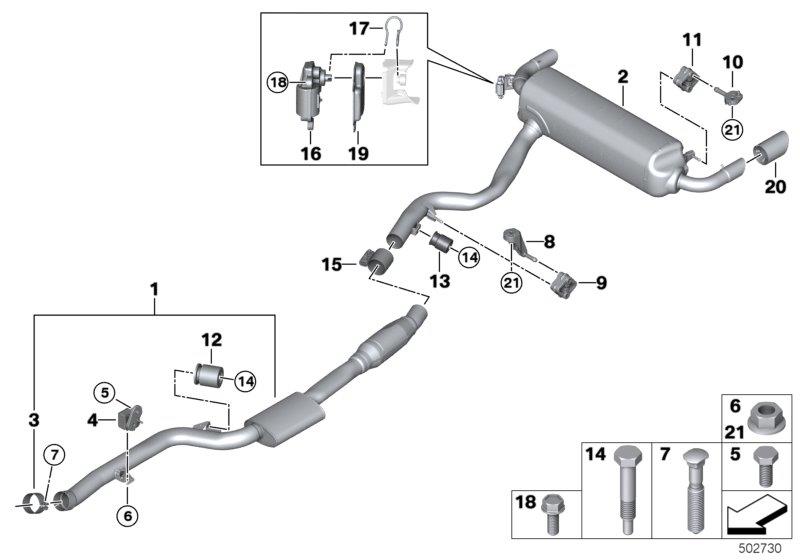 Diagram Exhaust system, rear for your BMW 530eX  