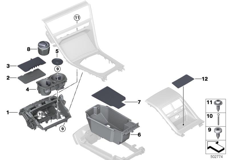 Diagram Storage tray, center console for your BMW