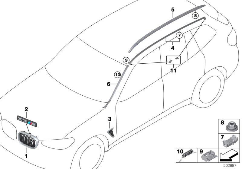 Le diagramme Enjoliveurs ext. / Grille de décor pour votre BMW X3  