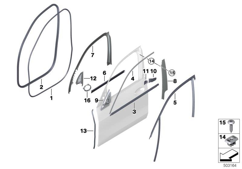 Diagram Trim and seals for door, front for your 2010 BMW M6   