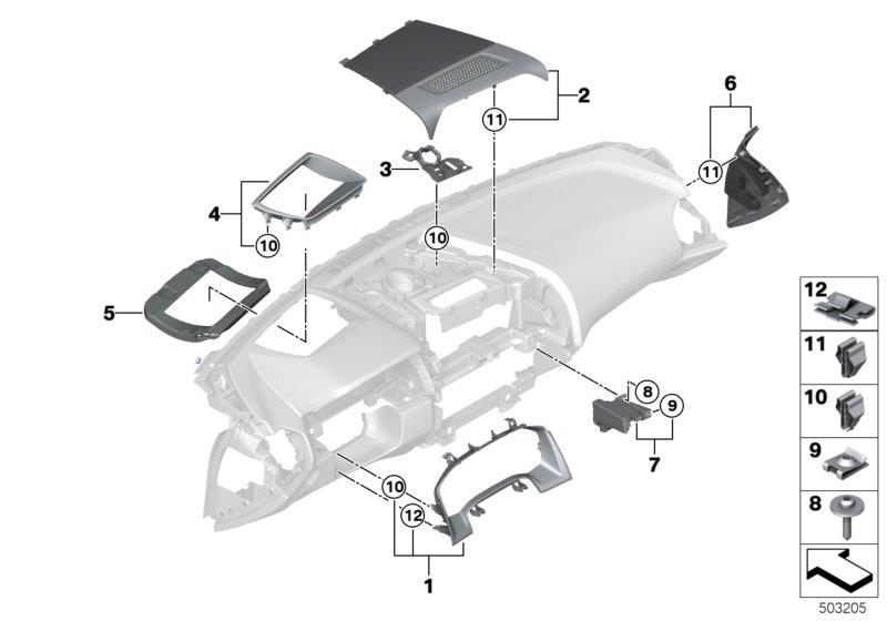 Diagram Mounting parts, I-panel, top for your 2016 BMW M6   