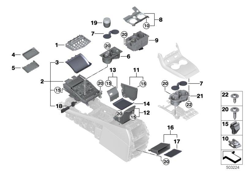 Diagram Storage tray, center console for your BMW