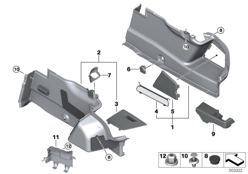 Diagram Lateral trunk floor trim panel for your BMW