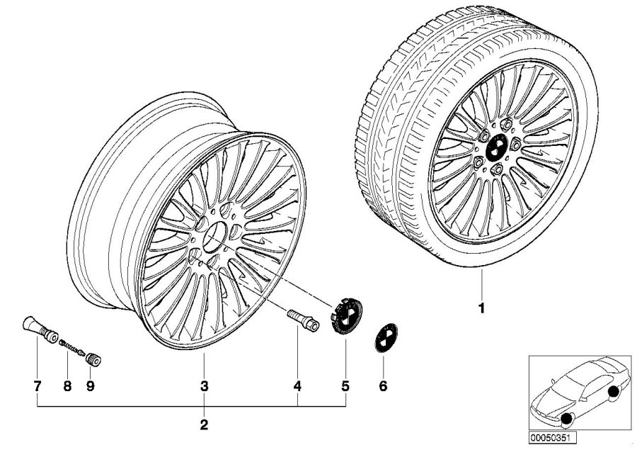 Le diagramme Jante à rayons radial (Styl. 73) pour votre BMW 330i  