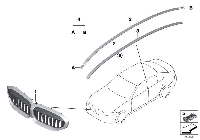 Diagram Exterior trim / grill for your 2020 BMW 330i   