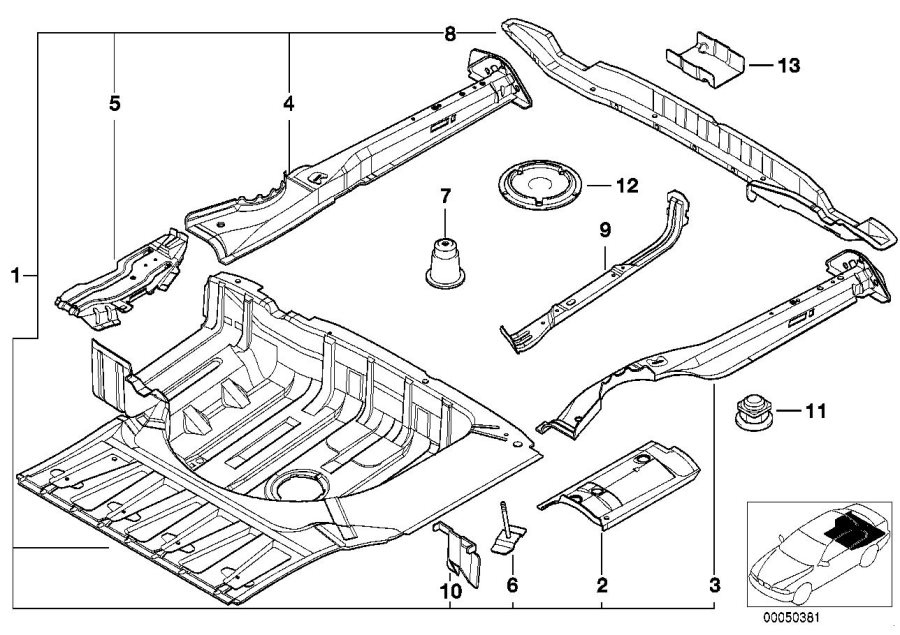 Diagram Mounting parts for trunk floor panel for your BMW M6  