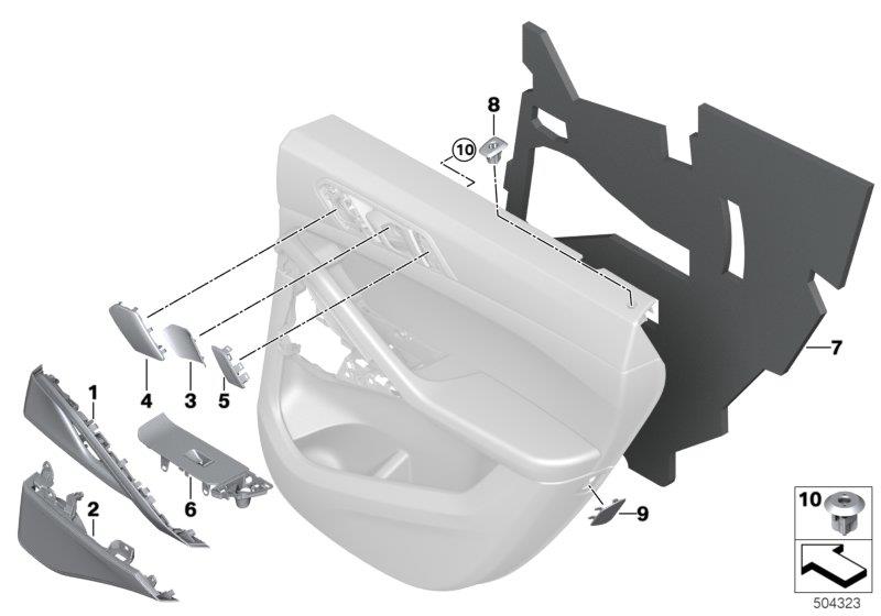 Diagram Mounting parts, door trim, rear for your 2023 BMW X3  30eX 