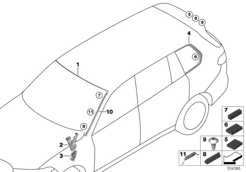 Diagram Window mounting parts for your BMW M6  