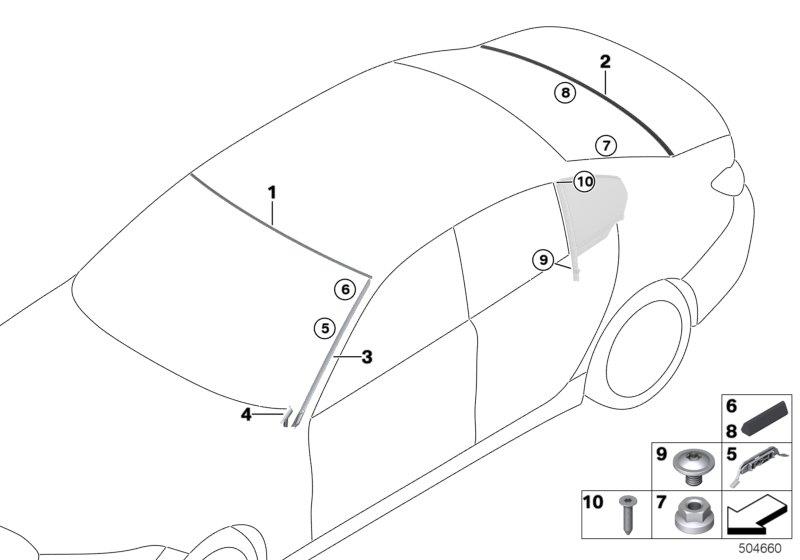 Diagram Window mounting parts for your BMW M6  