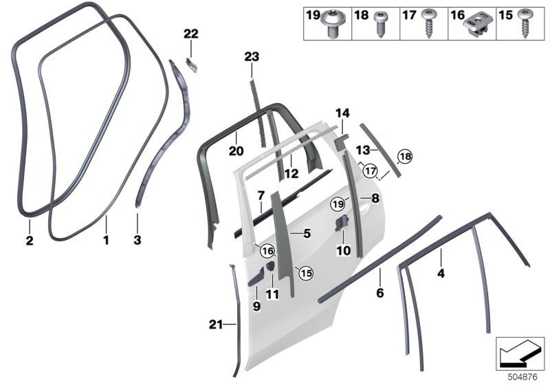 Diagram Trim and seals for door, rear for your BMW