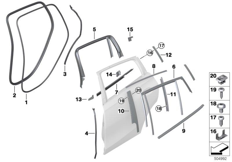 Diagram Trim and seals for door, rear for your BMW