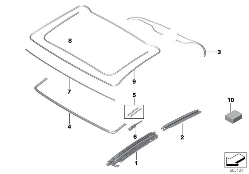 Diagram Panorama roof mounting parts for your 2014 BMW M6   