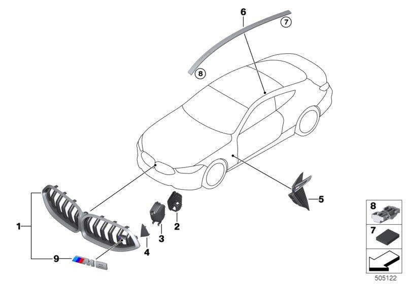 Diagram Exterior trim / grill for your BMW