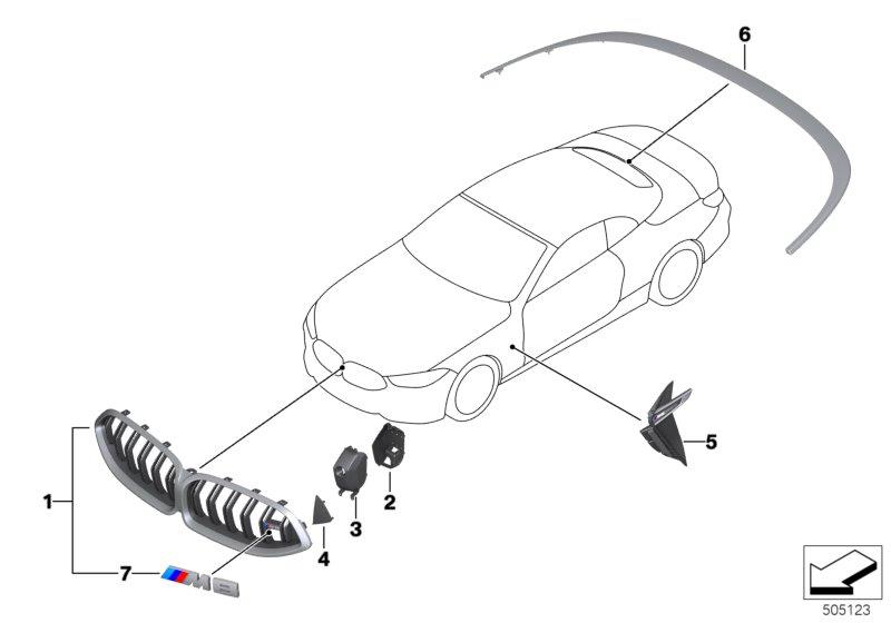 Diagram Exterior trim / grill for your BMW