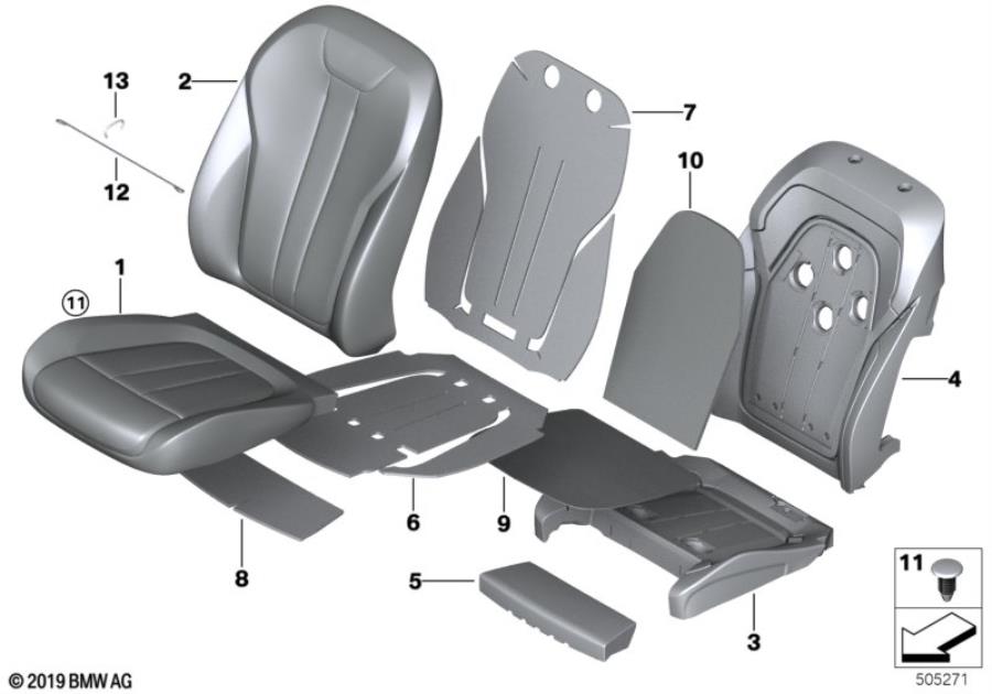 Diagram Seat front, uphlstry/cover, Comfort seat for your 2003 BMW M5   