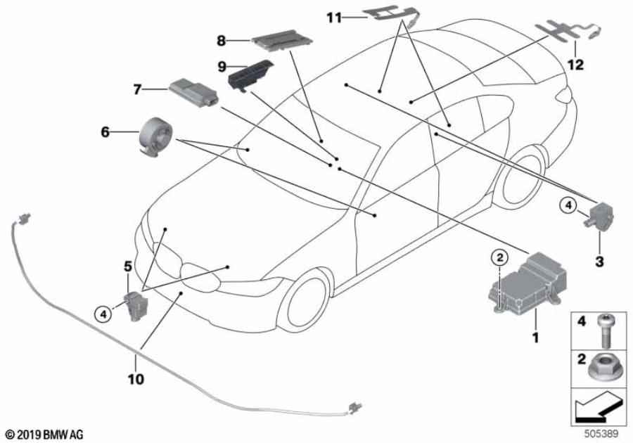 Diagram Electrical parts airbag - US version for your 1989 BMW M3   