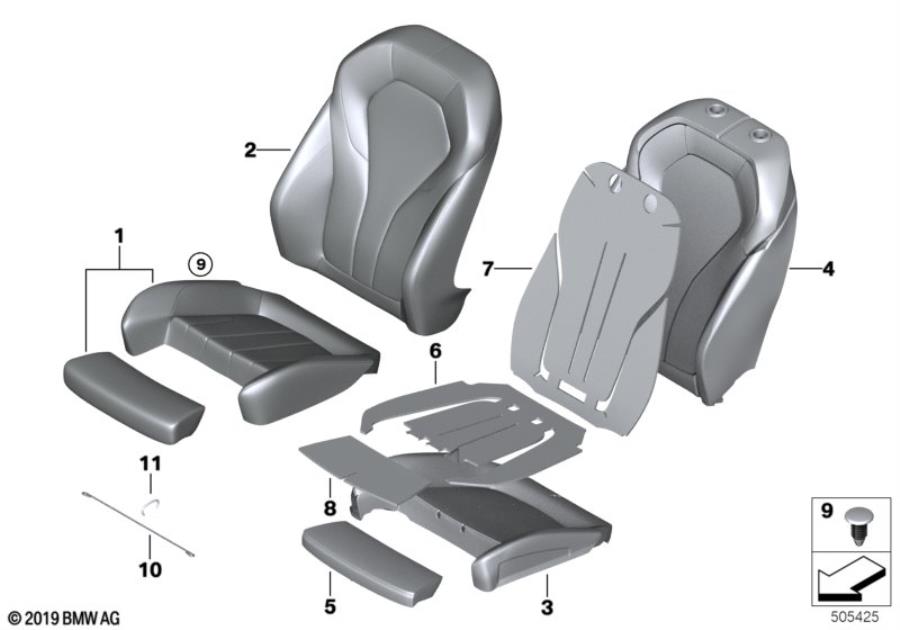 Diagram Seat, front, uphlstry, cover, Sport seat for your BMW 540iX  