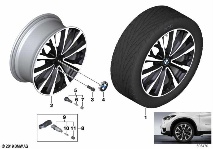 Diagram BMW LA wheel V-spoke 573 - 19" OA for your 2018 BMW X1   