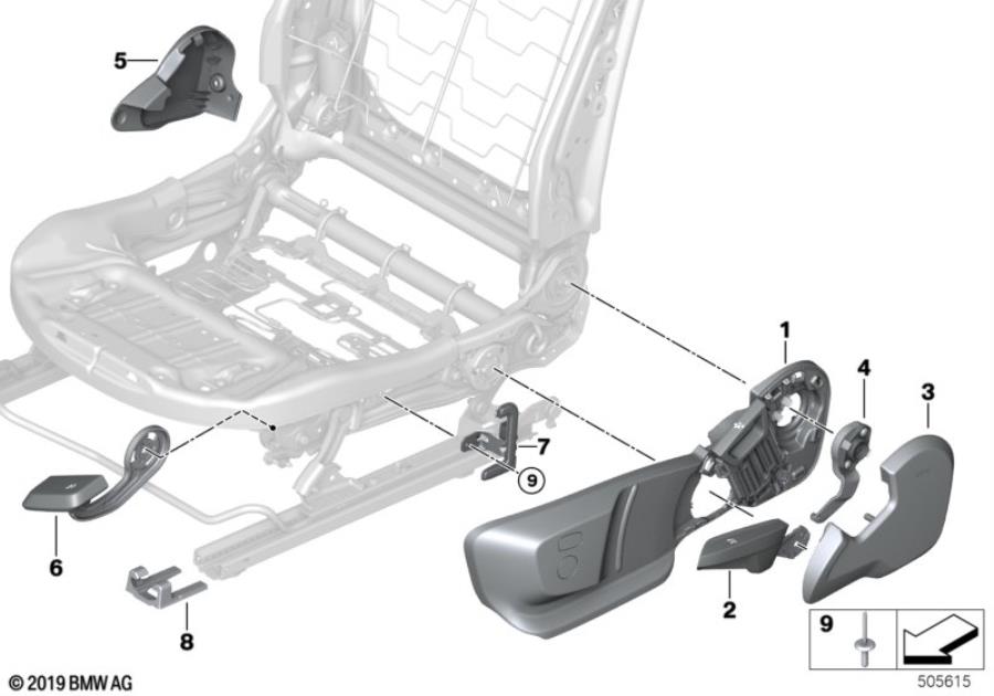 Diagram Seat, front, seat trim, manual for your 2009 BMW M6   