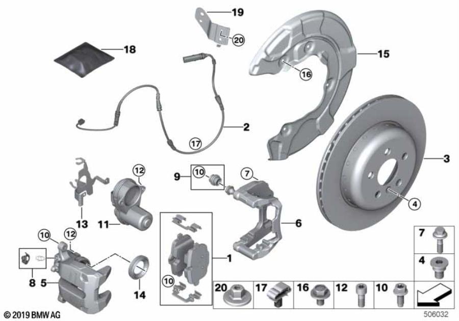 Diagram Rear brake / brake pad / wear sensor for your BMW