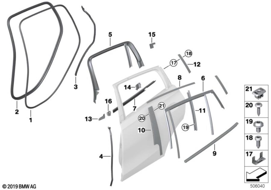 Diagram Trim and seals for door, rear for your BMW