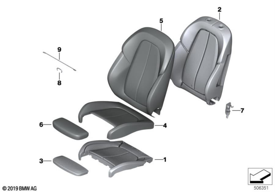 Diagram Seat, front, uphlstry, cover, Sport seat for your 2007 BMW M6   