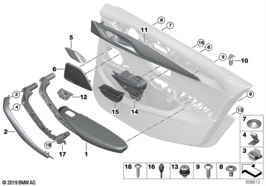 Diagram Mounting parts, door trim, rear for your BMW 540i  