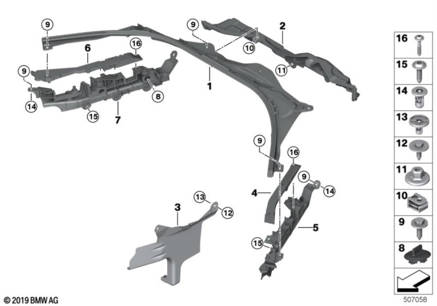 Diagram Mounting parts, engine compartment for your BMW