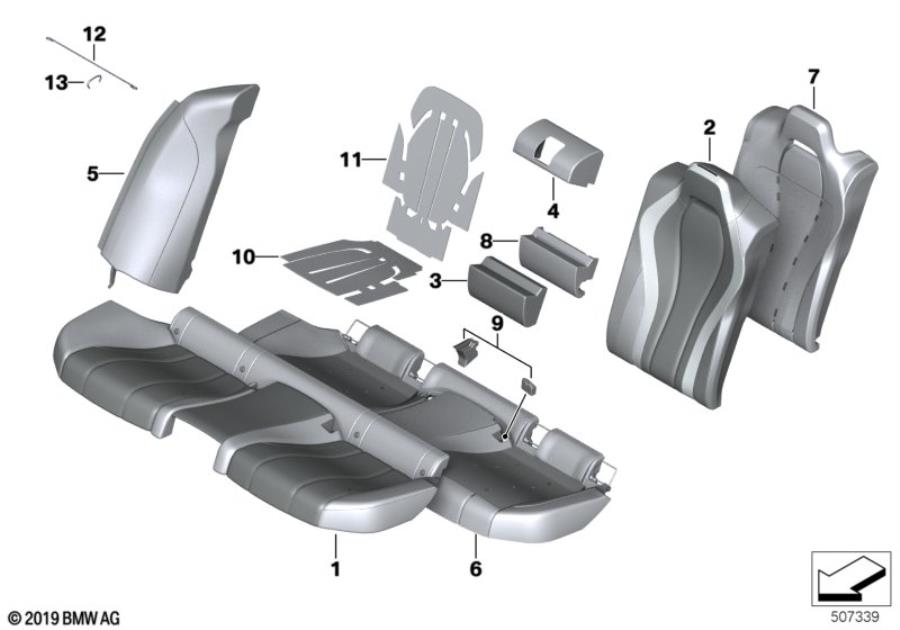 Diagram Seat, rear, upholstery and cover for your 2007 BMW M6   