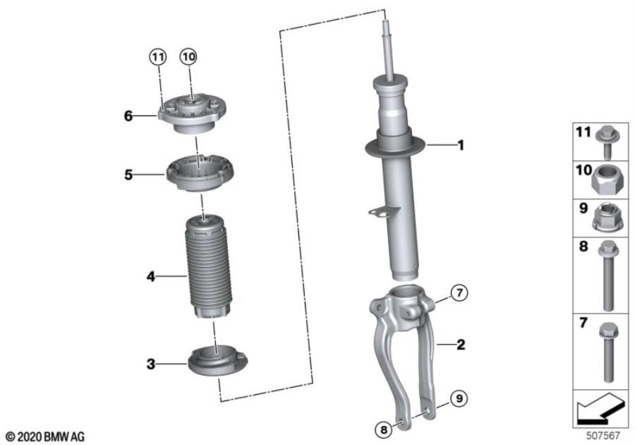 Diagram Spr.strut fr.install.parts AWD for your 2007 BMW M6   