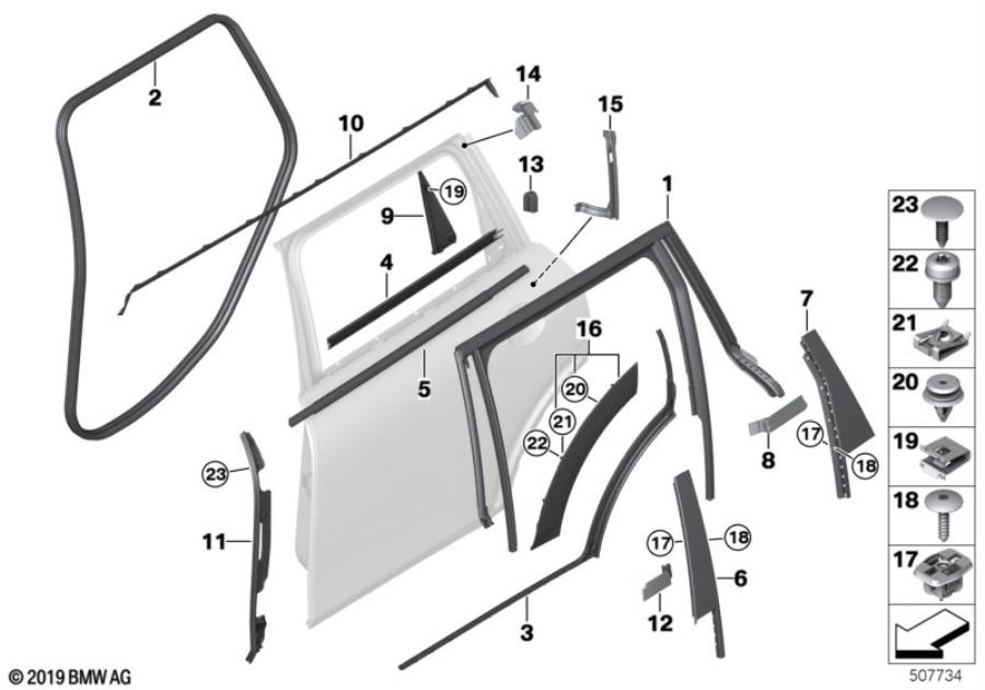 Diagram Trim and seals for door, rear for your MINI