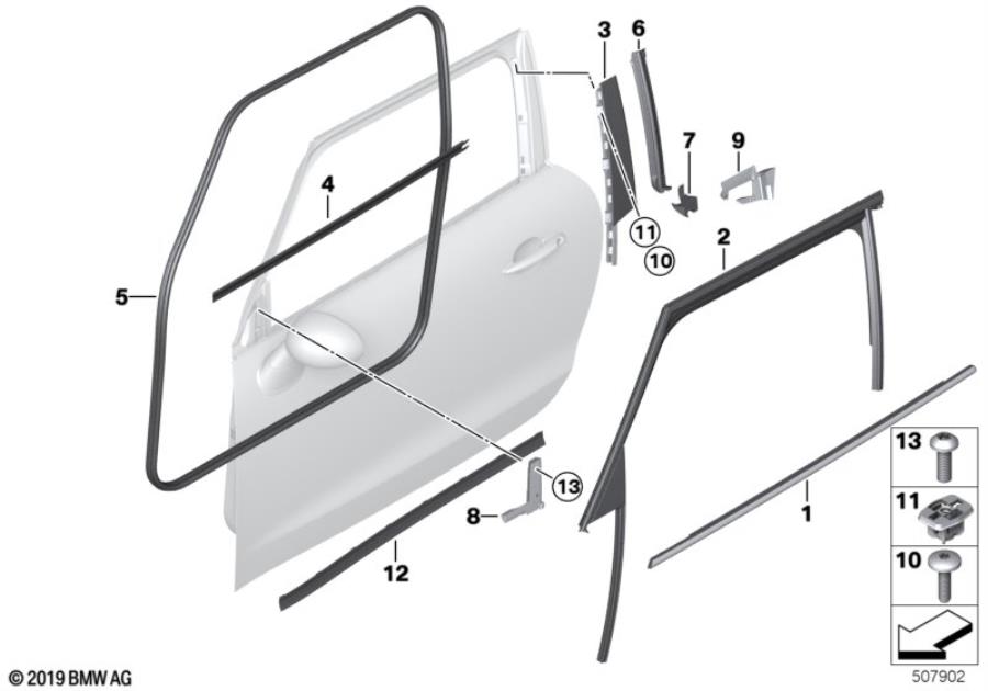 Diagram Trim and seals for door, front for your MINI