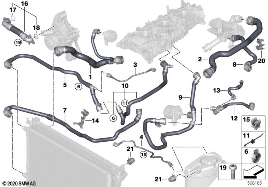 Diagram Cooling system coolant hoses for your 1988 BMW M6   