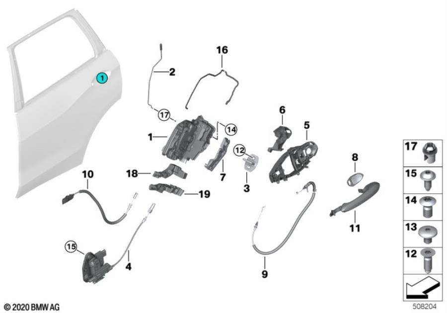 Diagram Closing system, door, rear for your 1975 BMW 530i   